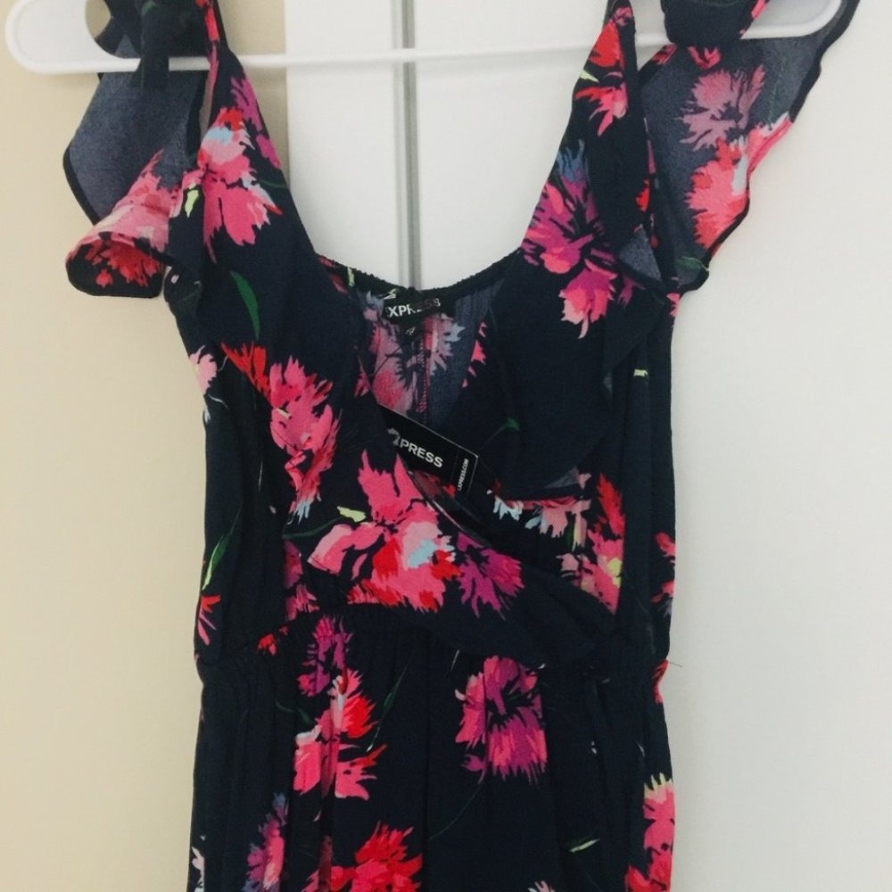 NEW Floral Ruffle Cold Shoulder Maxi Dress XS - Picture 2 of 8